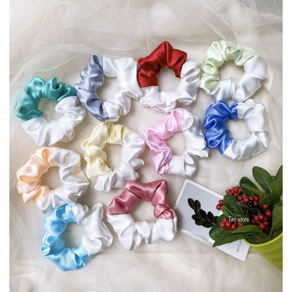 Cột tóc scrunchies satin 2 màu thời trang vải bóng loại đẹp TÍM STORE phụ kiện buộc tóc vải phong cách hàn quốc