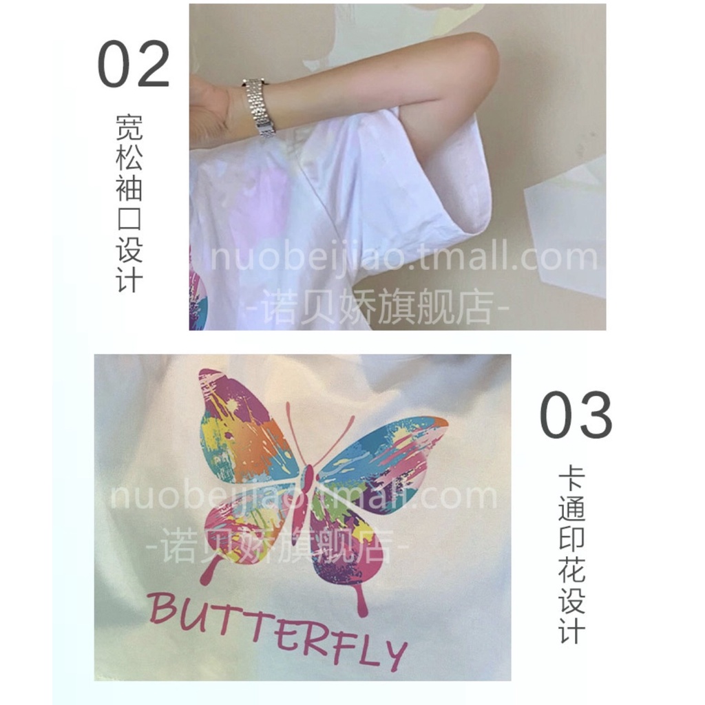 Áo croptop tay lỡ form rộng cổ tròn họa tiết Butterfly chất thun bozip mềm mịn croptop dáng rộng cực mát cho mùa hè