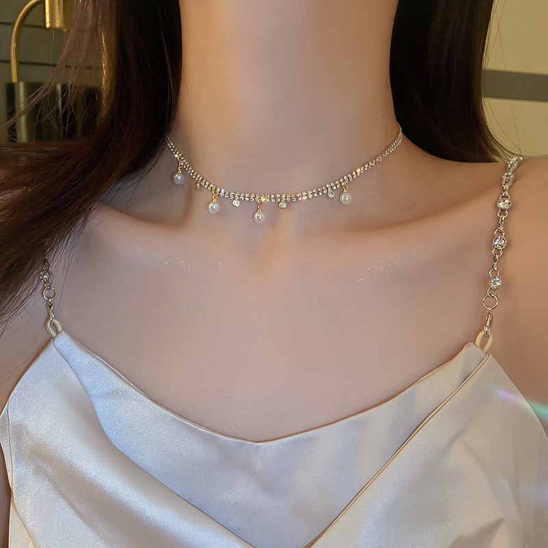 Choker đá hạt ngọc trai nhân tạo phối sang chảnh VC46