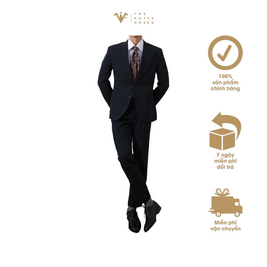 Bộ vest nam áo Blazer Suit quần âu xanh đen đậm, hai khuy túi đắp, chất vải WOOL - THE SUITS HOUSE