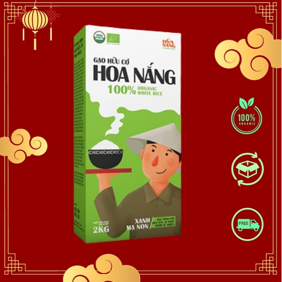 Gạo Hữu Cơ Hoa Nắng Xanh Mạ Non - Hạt thon dài, dẻo vừa, vị ngọt, thơm tự nhiên (ORGANIC RICE - USDA &amp; EU) Date 2022