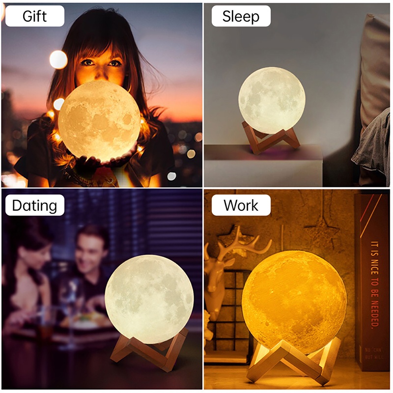 ĐÈN NGỦ MẶT TRĂNG 8 inch màu ấmĐèn ngủ Mặt Trăng Moon Light 3D Cảm Ứng. Phù hợp với những bạn thích trang trí phòng ngủ.