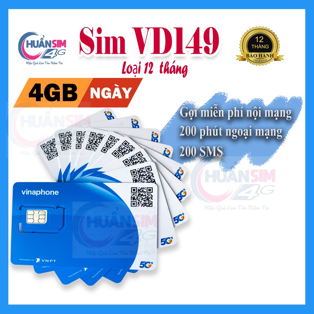 Sim VD149 1 năm VinaPhone 4G - 1440GB - Miễn phí cuộc gọi - Miễn phí tin nhắn