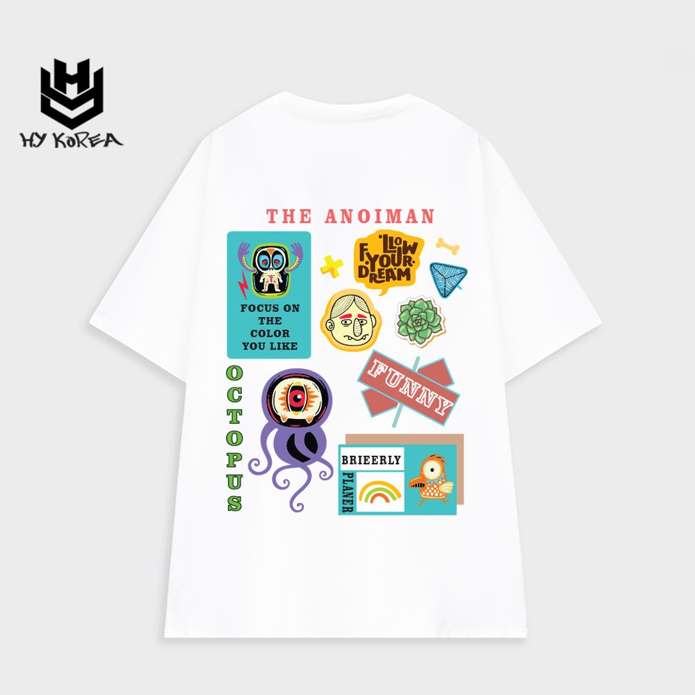 Áo phông form rộng tay lỡ HY KOREA nam nữ cotton 75% in hình The Anoiman 747