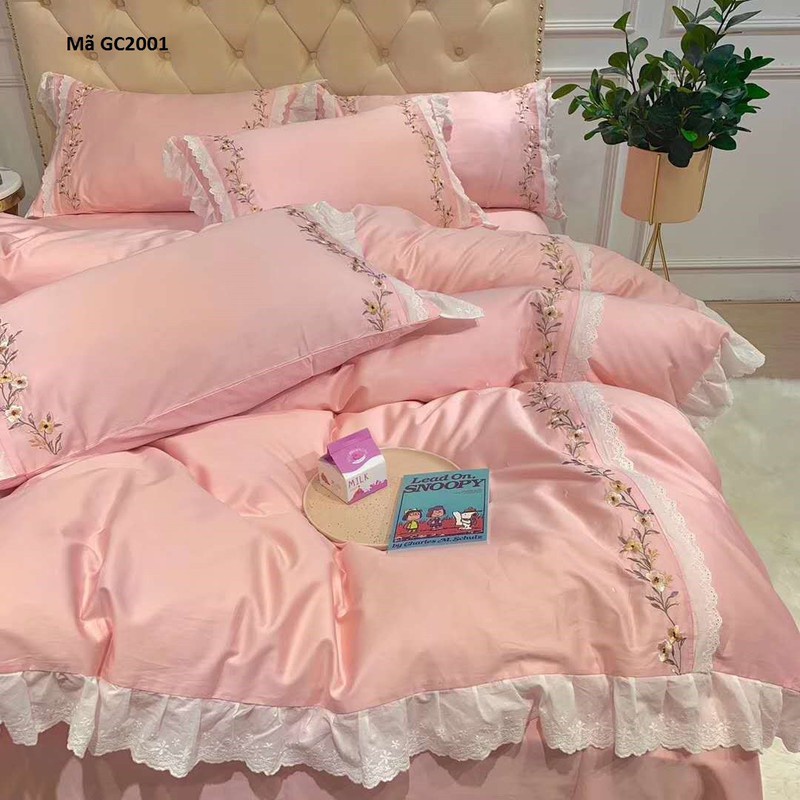 GC2001 -Bộ chăn ga gối chất cotton lụa 4CT cao cấp hàng nhập