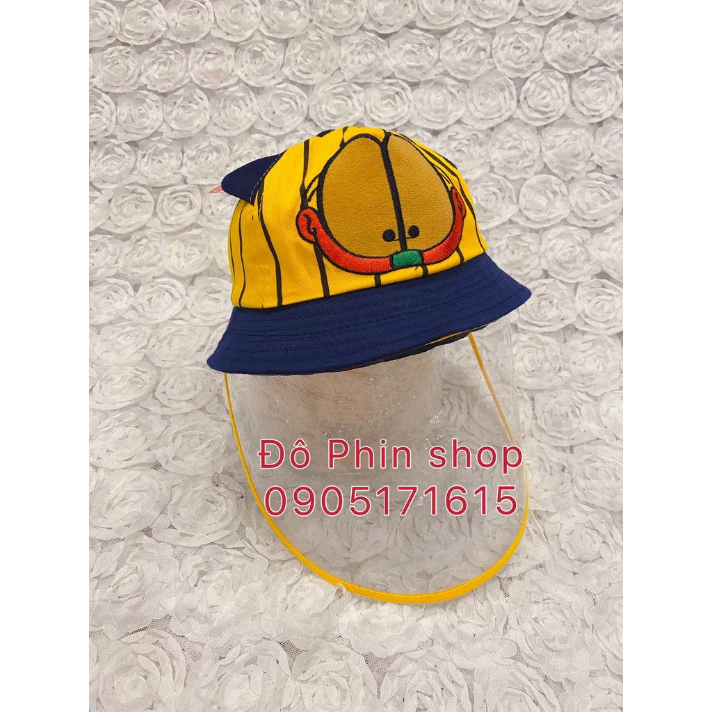 [Bé 0-2 tuổi] Mũ vành bucket hình mèo chống giọt bắn cho trẻ em, vòng đầu 48cm, tấm chắn có thể tháo rời