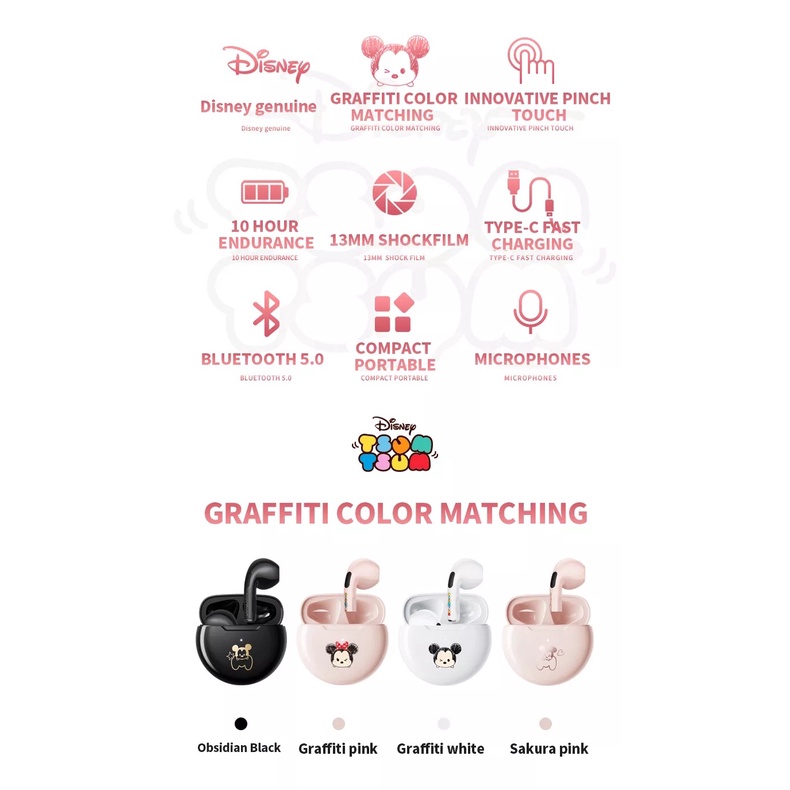 Tai nghe nhét tai disney Pro 6 bluetooth không dây âm thanh hifi có micro màn hình hd 5.2