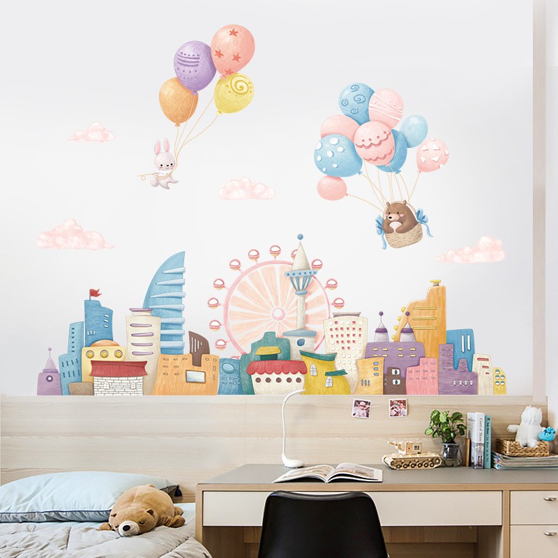 Decal dán tường cho bé, tranh dán tường Hàn Quốc sticker trang trí phòng trẻ em hình động vật (Bong Bóng Bay) | BigBuy360 - bigbuy360.vn