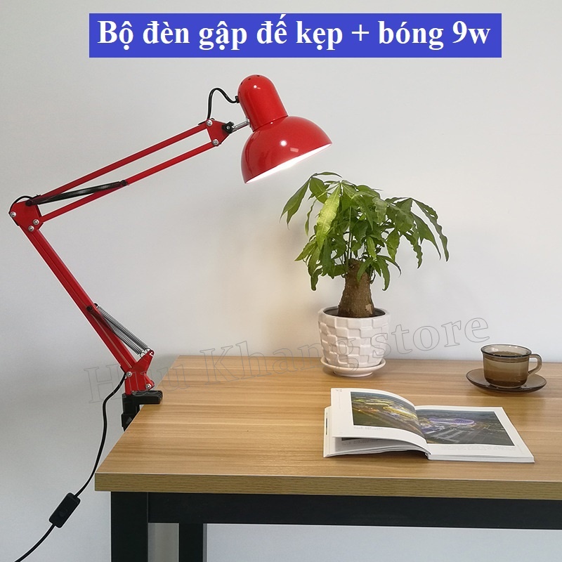 Bộ đèn gập đế kẹp bàn kèm bóng 9w