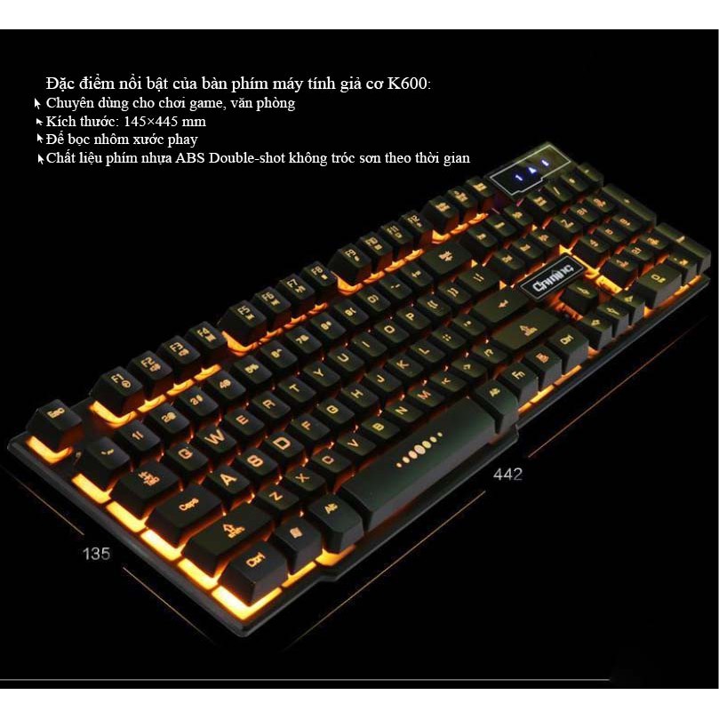 Bàn phím Gameming, BÀN PHÍM MÁY TÍNH CÓ ĐÈN K600 đẳng cấp, mượt mà mọi thể loại, phát sáng đẹp mắt | BigBuy360 - bigbuy360.vn