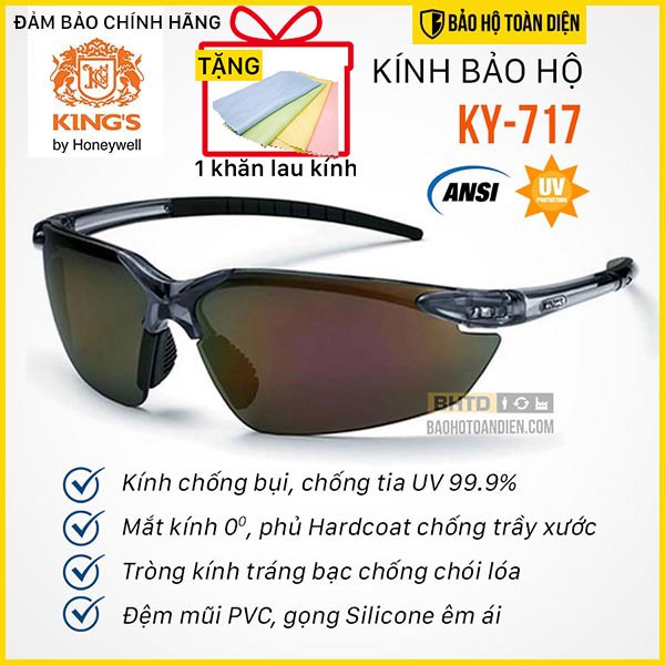 [TẶNG KHĂN LAU KÍNH] Kính bảo hộ Kings KY 717. Kính bảo hộ chống bụi, chống tia UV, chống chói nhập khẩu. Dùng chạy xe,.