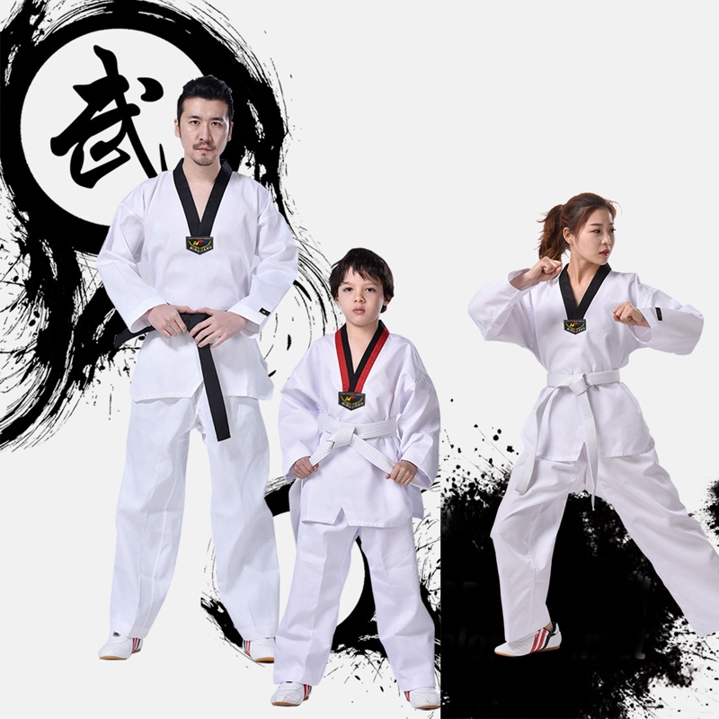 Bộ Đồng Phục Tập Võ Taekwondo Tay Dài Chất Liệu Cotton Dành Cho Người Lớn Và Trẻ Em