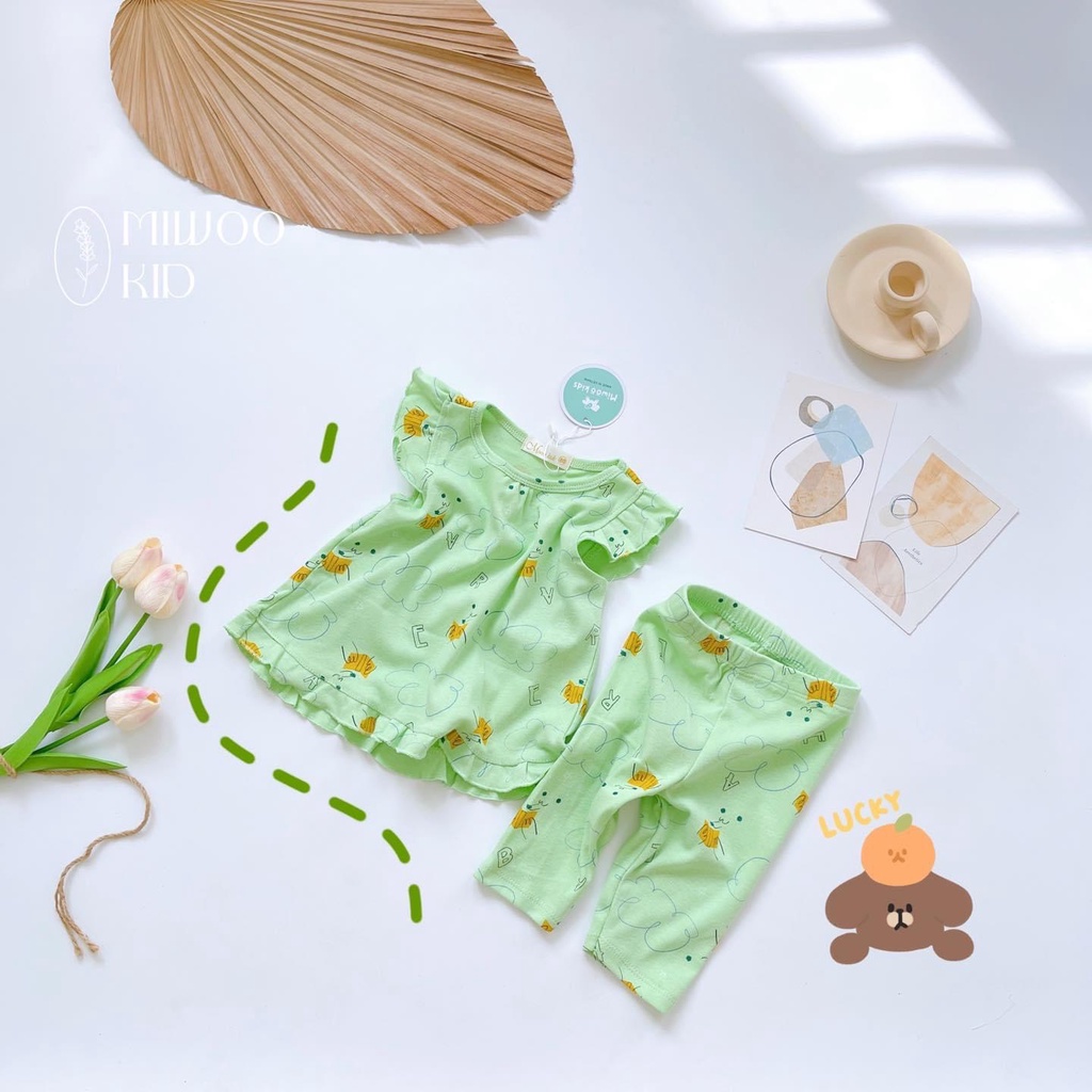 (8-22kg)Bộ thun cotton lửng cánh tiên Miwoo kids họa tiết siêu dễ thương cho bé gái(ảnh thật)