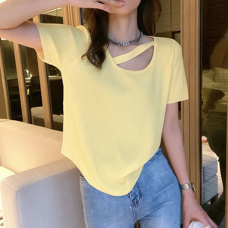 Áo Thun Tay Ngắn Vải Lụa Mát Thiết Kế Độc Đáo Phong Cách Hàn Quốc Thời Trang Cho Nữ