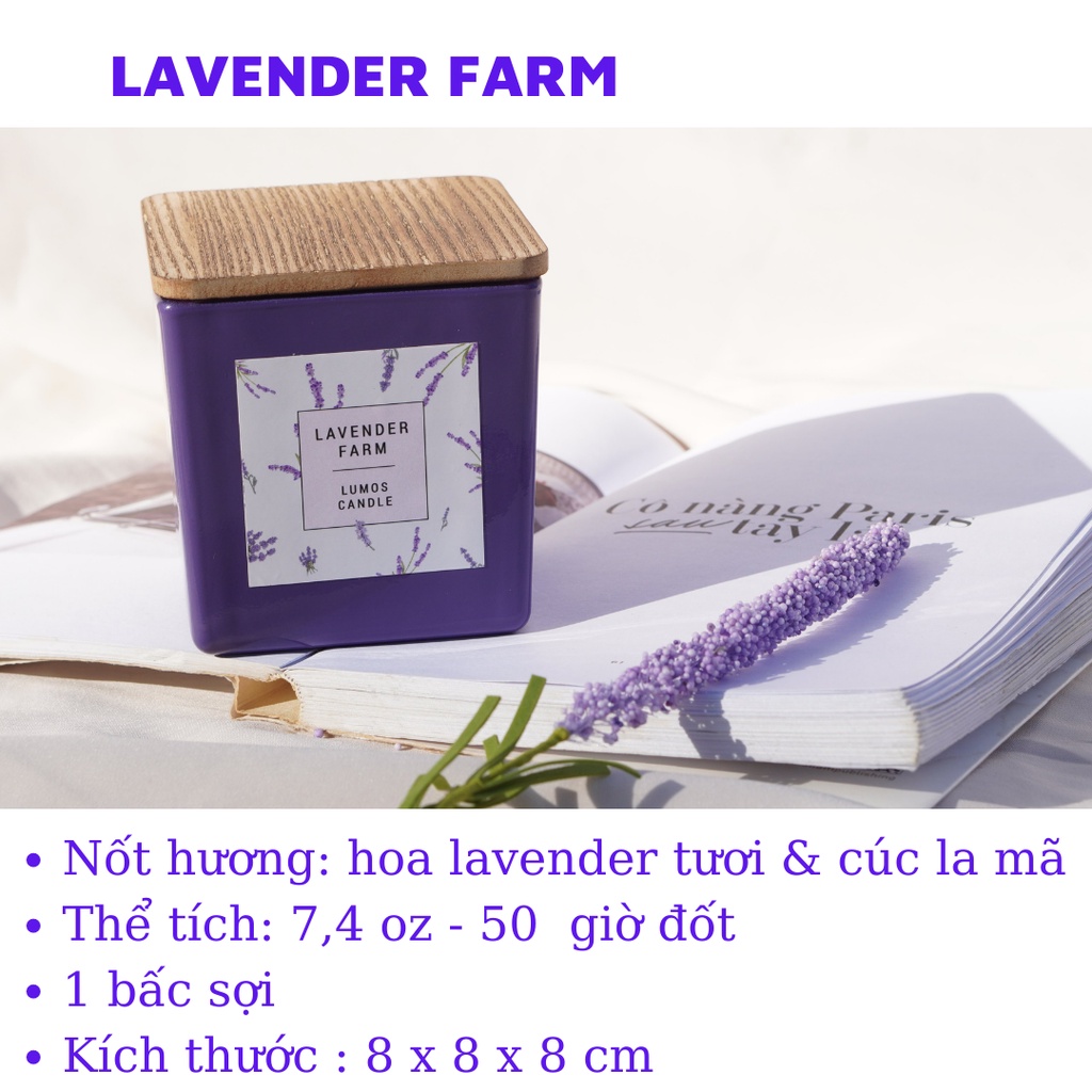 Nến Thơm Cao Cấp Lumos  Lavender Farm (hoa lavender tươi, cúc la mã)– NT05- Nến trang trí - Đạt tiêu chuẩn Quốc Tế
