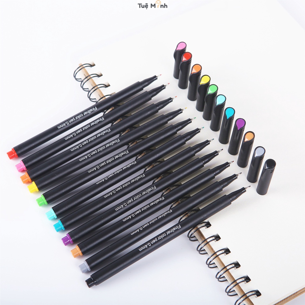 Bộ 12 bút Fineliner pen có màu B60 Set bút đi nét ngòi dạ kim cao cấp VPP Tuệ Minh, chuyên nghiệp