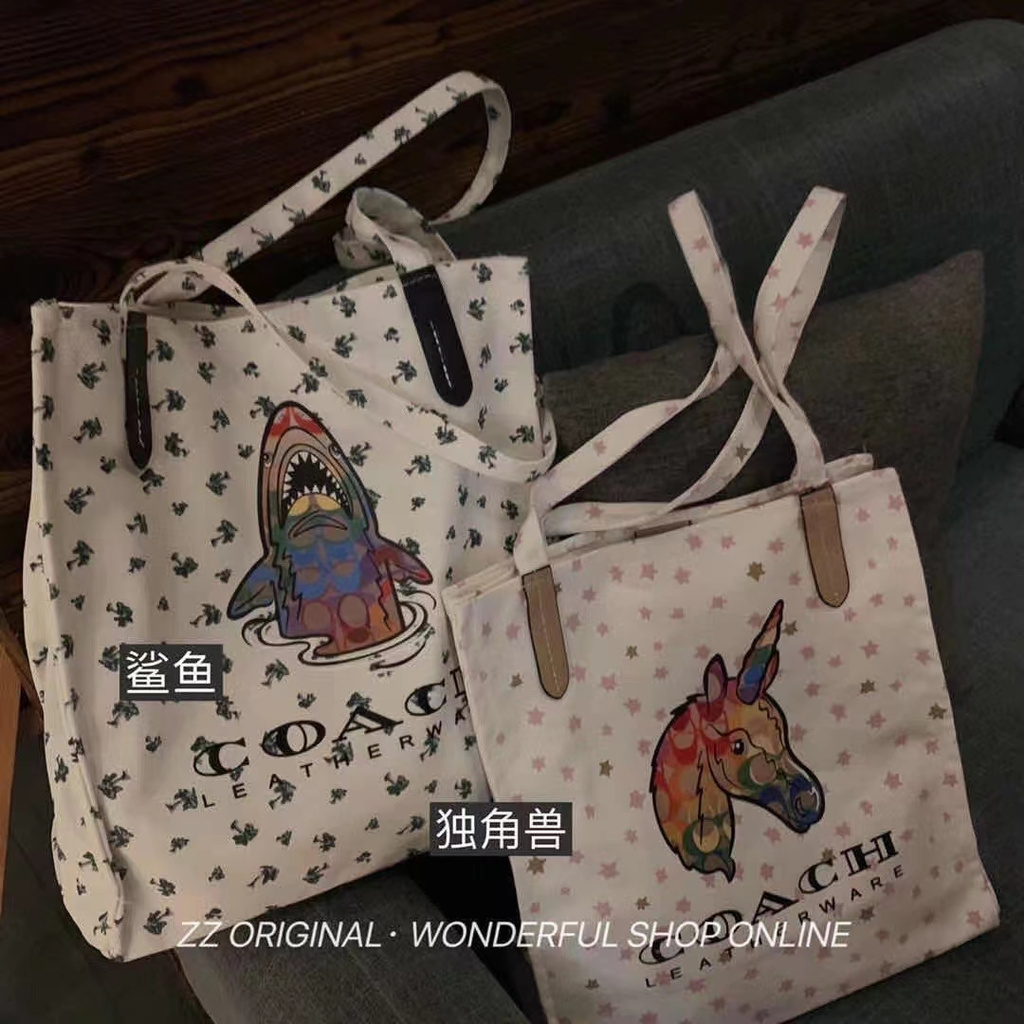 Coach canvas tote bag casual Cross-body pouch handbag Horse head Printing pattern shopper bag