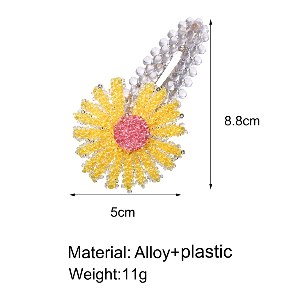 Kẹp tóc màu kẹo phối hạt trang trí hình hoa cúc đẹp mắt thời trang