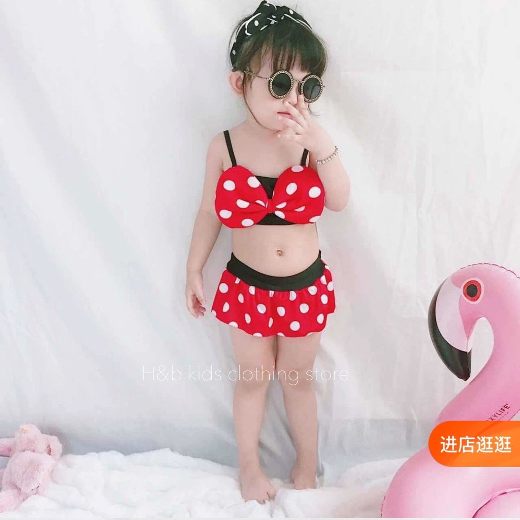 Bikini Cho Bé Gái 3 Chi Tiết Mẫu Đỏ Chấm Bi 0-5 Tuổi  QB06