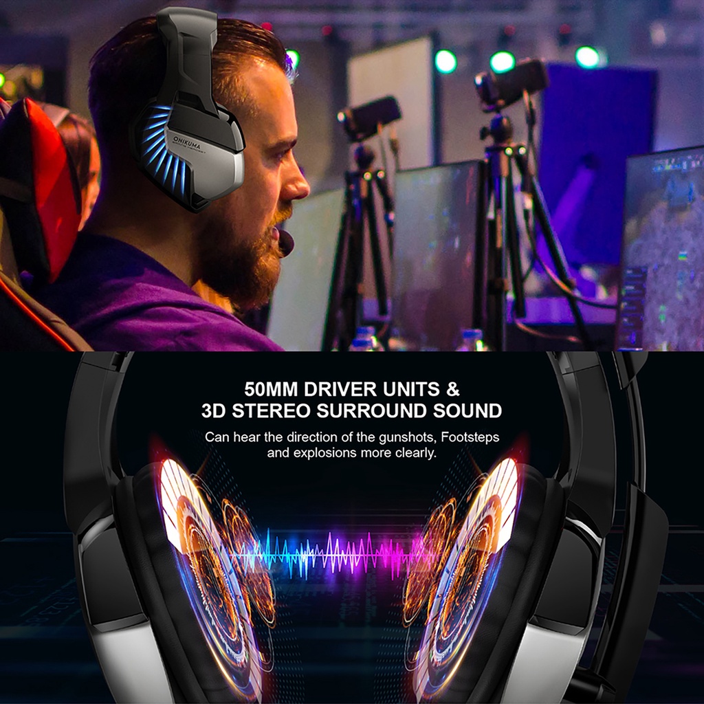 Tai nghe chơi game âm thanh nổi gắn trên đầu ONIKUMA K5 Pro với micrô và đèn LED