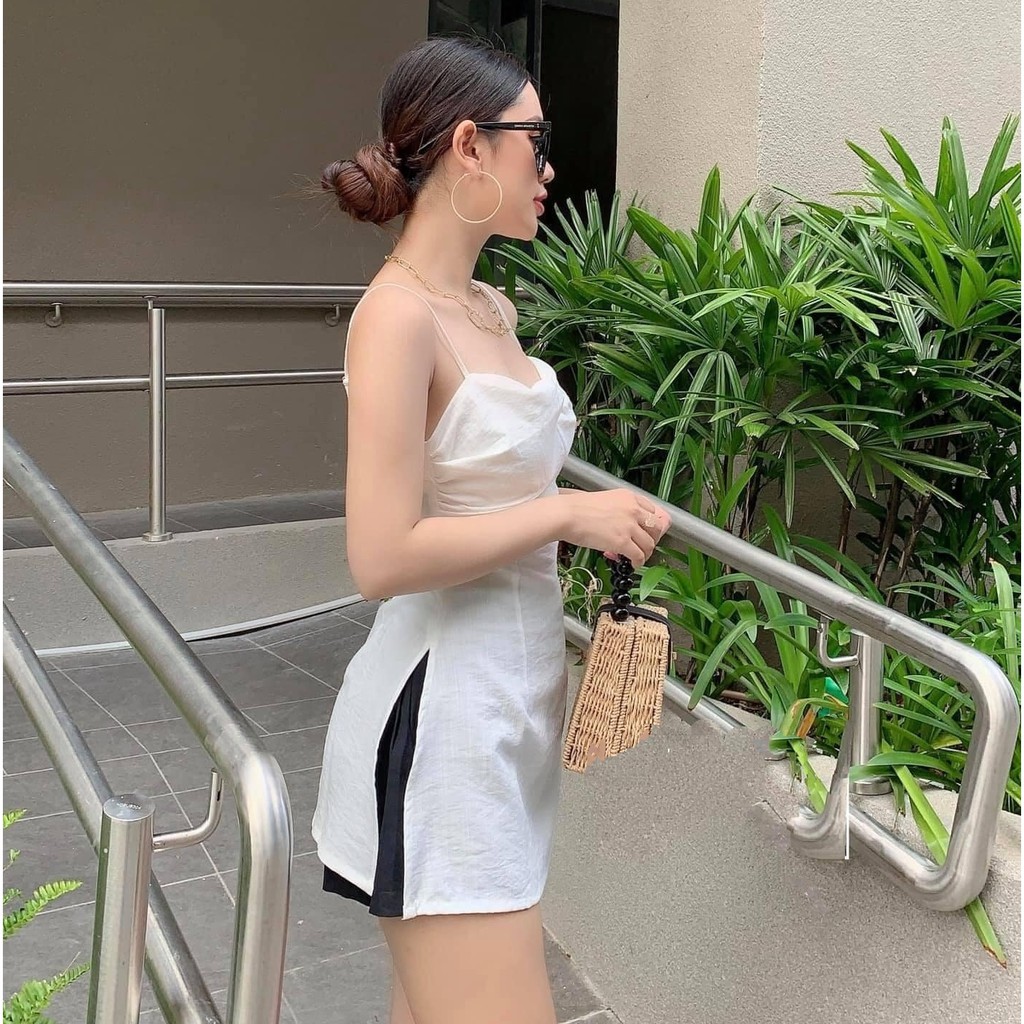 Áo 2 dây xoắn ngực form dài xẻ hông