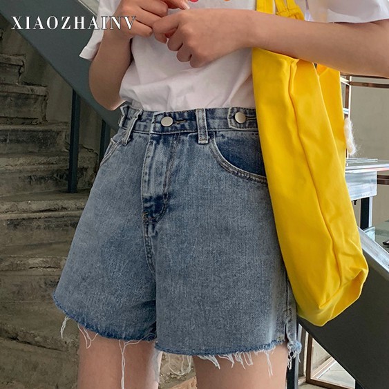 Quần Short Xiaozhainv Vải Denim Lưng Cao Ống Rộng Cho Nữ | BigBuy360 - bigbuy360.vn
