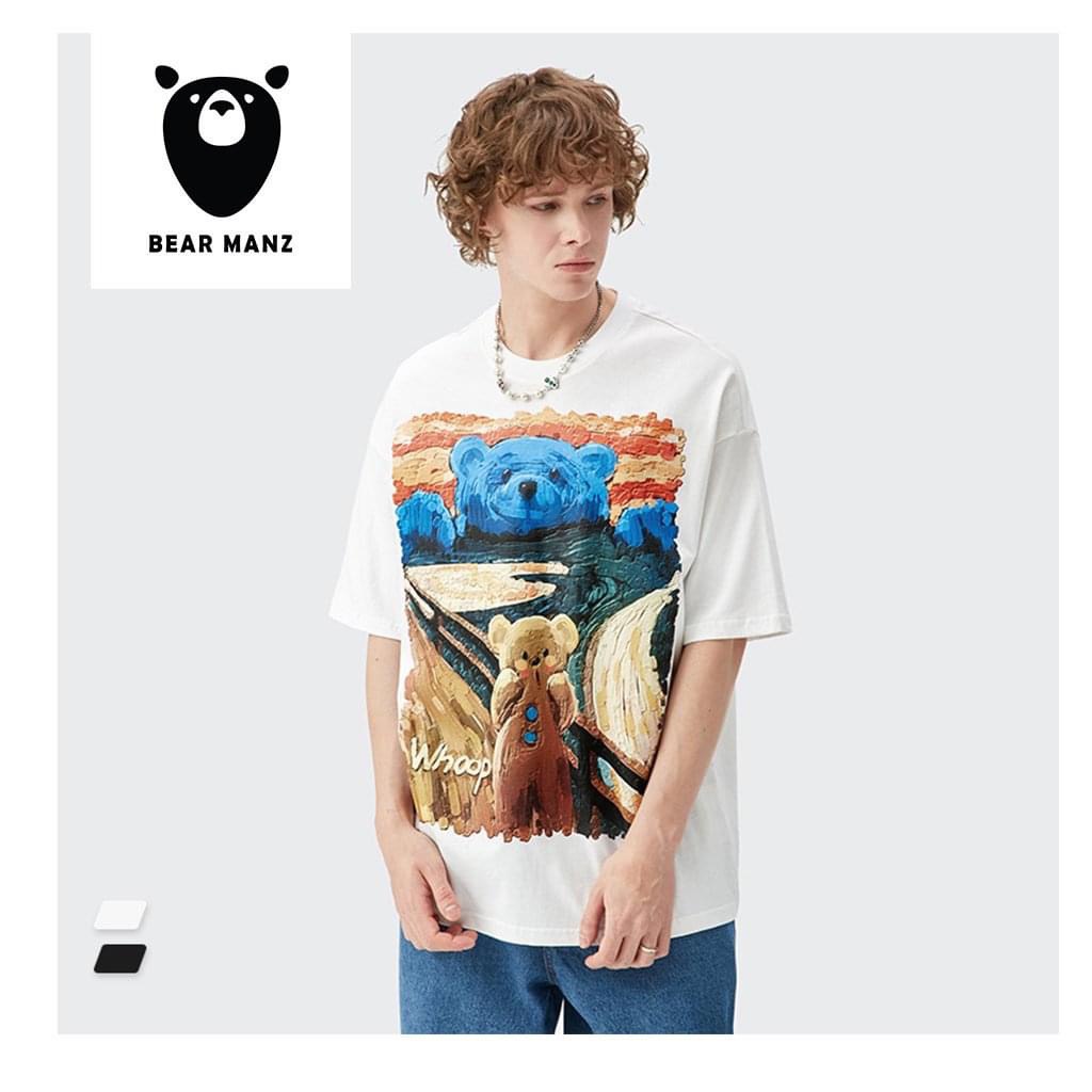 Áo thun Gấu tay ngắn in hình hoạt hình gấu tranh sơn dầu - áo cặp đôi mùa hè - BigSize Bear ManZ