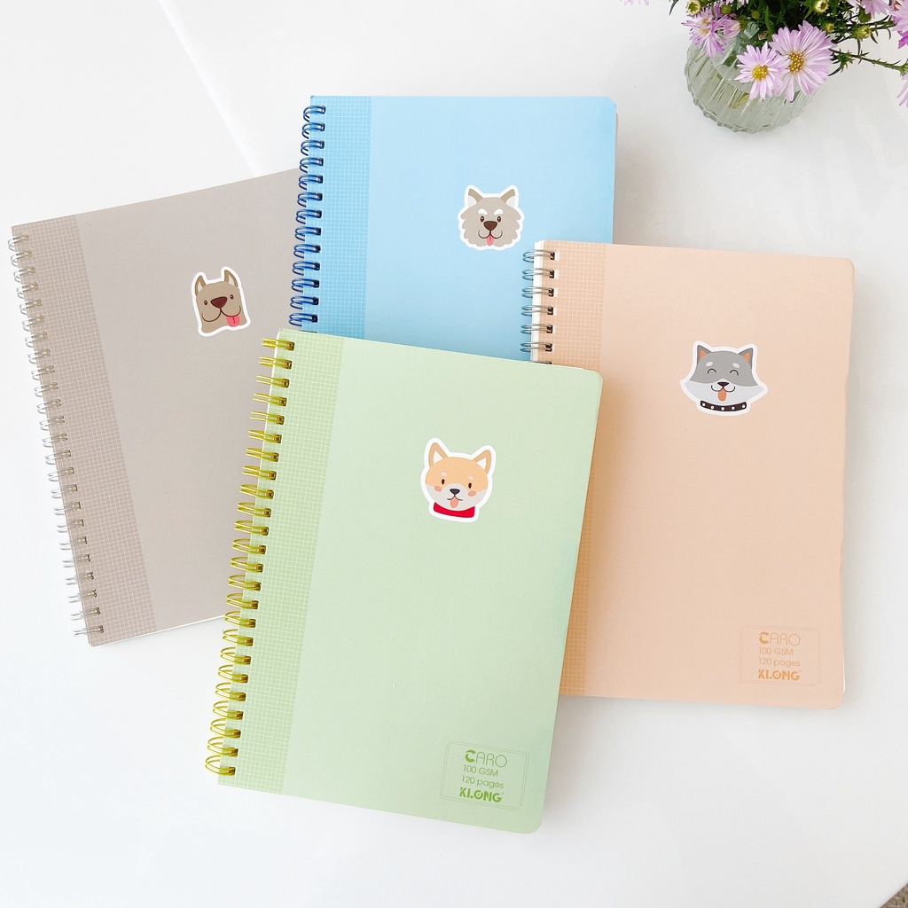 Combo 2 Sổ Size A5 Lò Xo 120 Trang Caro Kẻ ngang 100GSM KLONG Làm Bullet Journal và Planner Sổ Tay