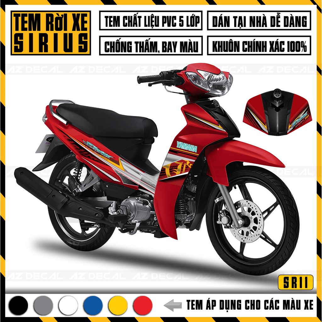Tem Sirius RC Mẫu 110 Chế, Cắt Sẵn Dễ Dán | SR11 | Team Sirius Chế Dán Xe Màu Vàng Đen , Trắng Vàng , Đỏ Vàng