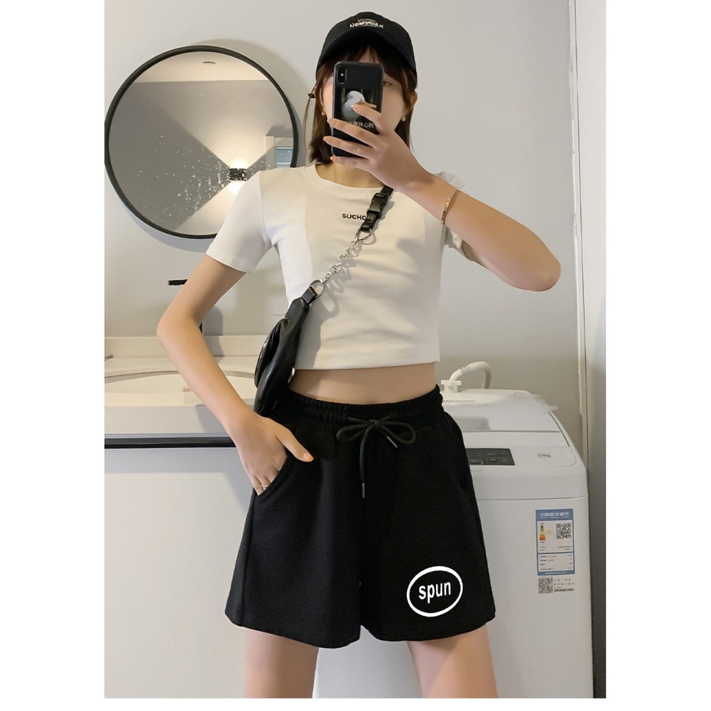 Quần short nữ hình thêu - quần đùi nữ, vải cotton QS SPUN