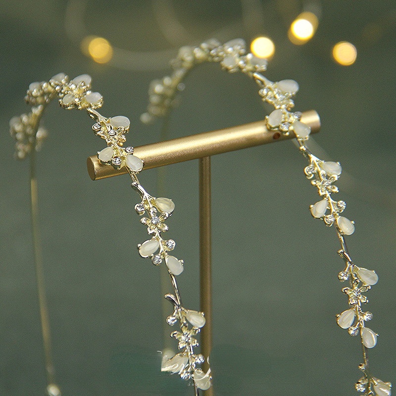 Băng Đô Cài Tóc Đính Đá Opal Kim Loại Phong Cách Retro Xinh Xắn