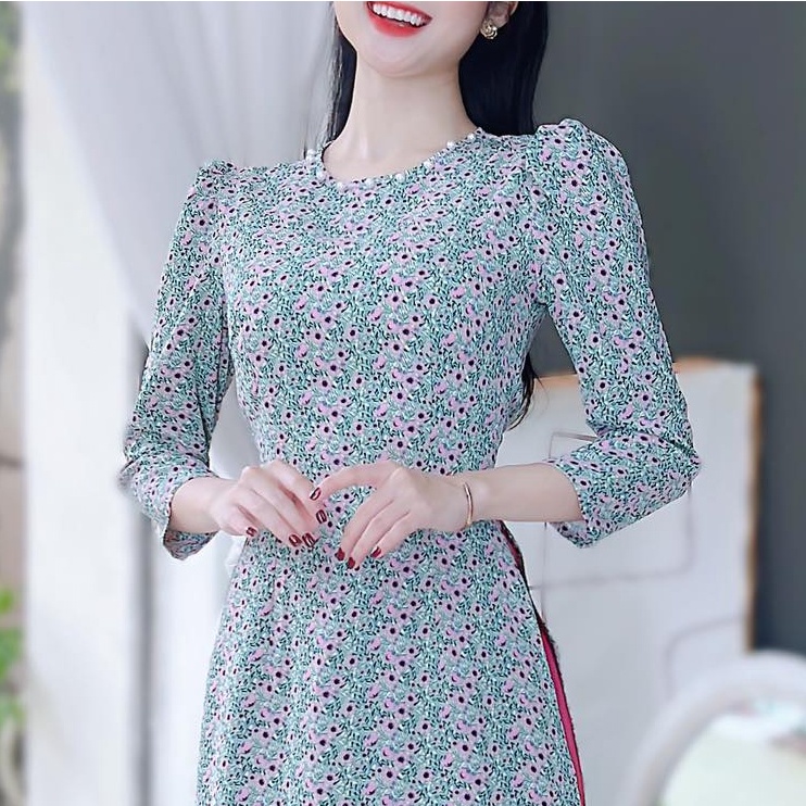 Áo dài cách tân nữ kiểu cổ kiềng đính ngọc không kèm quần CHUU AD8049