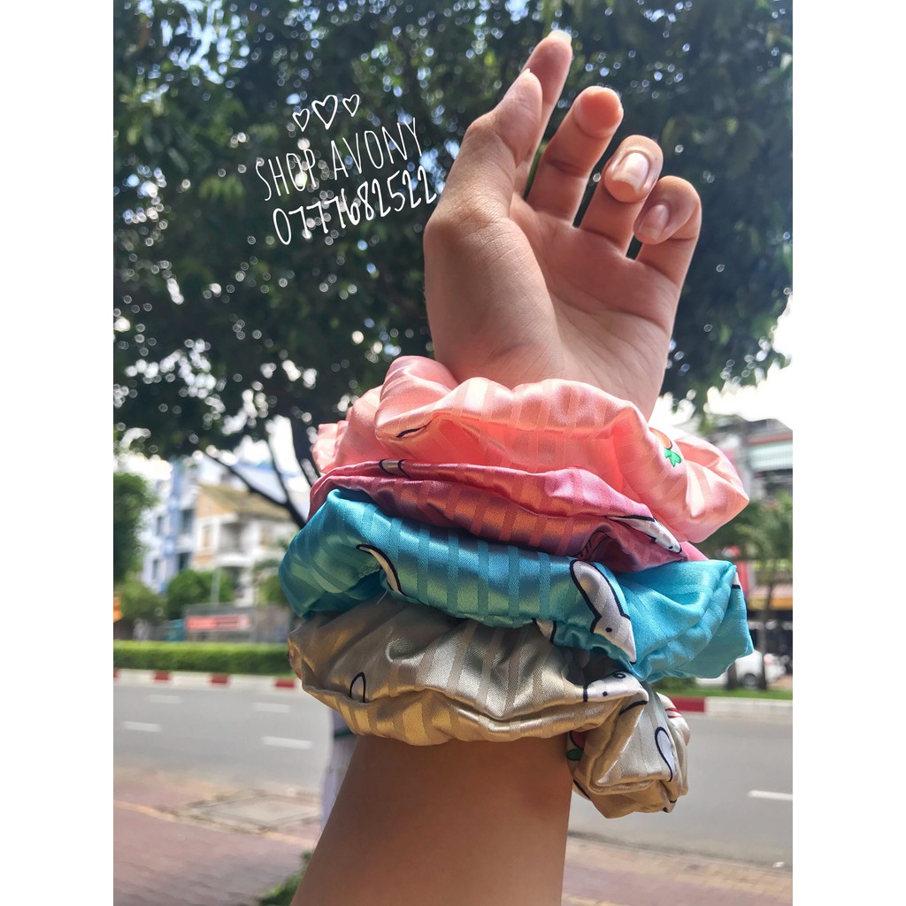 Cột tóc vải carrot và thỏ Scrunchies màu