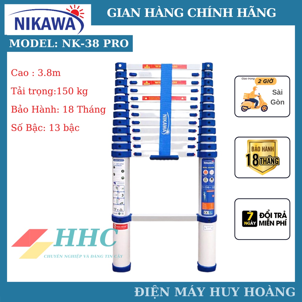 Thang nhôm rút đơn siêu bền Nikawa NK-38 New. NK-38 Pro