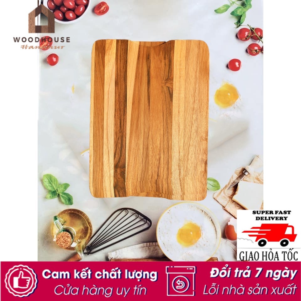 Thớt gỗ Chef Teak Châu Âu có mấu tay cầm 305x210 mm - Gỗ Teak cao cấp hàng xuất Âu Vintage decor