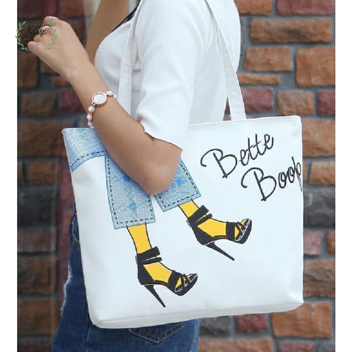 Túi tote 🍓 𝐋𝐎𝐀̣𝐈 𝐈 🍓 Túi Tote canvas có khóa kéo in hình , uzzang unisex đeo vai đi học