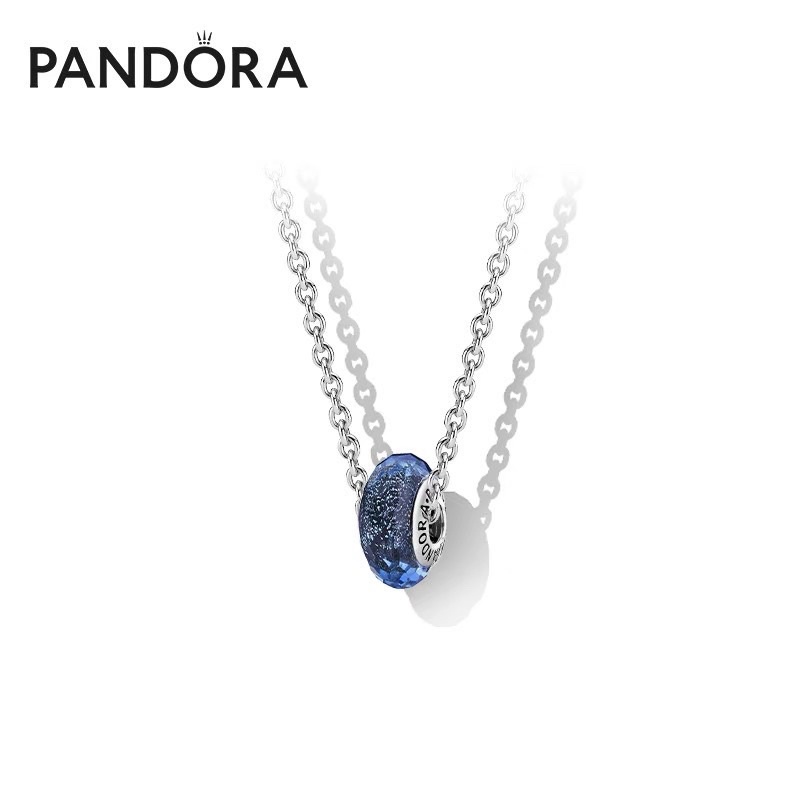 combo dây chuyền + 1 hạt charm pan đá xanh ánh tuyết bạc s925 cao cấp