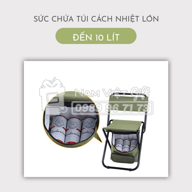 Ghế Xếp Dã Ngoại Gấp Gọn Có Tựa Lưng Kiêm Túi Cách Nhiệt 10 Lít