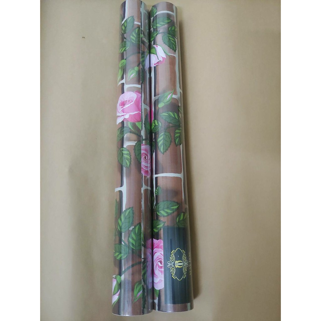10 mét giấy dán tường gạch và hoa hồng dây khổ rộng 45cm có keo dán sẵn