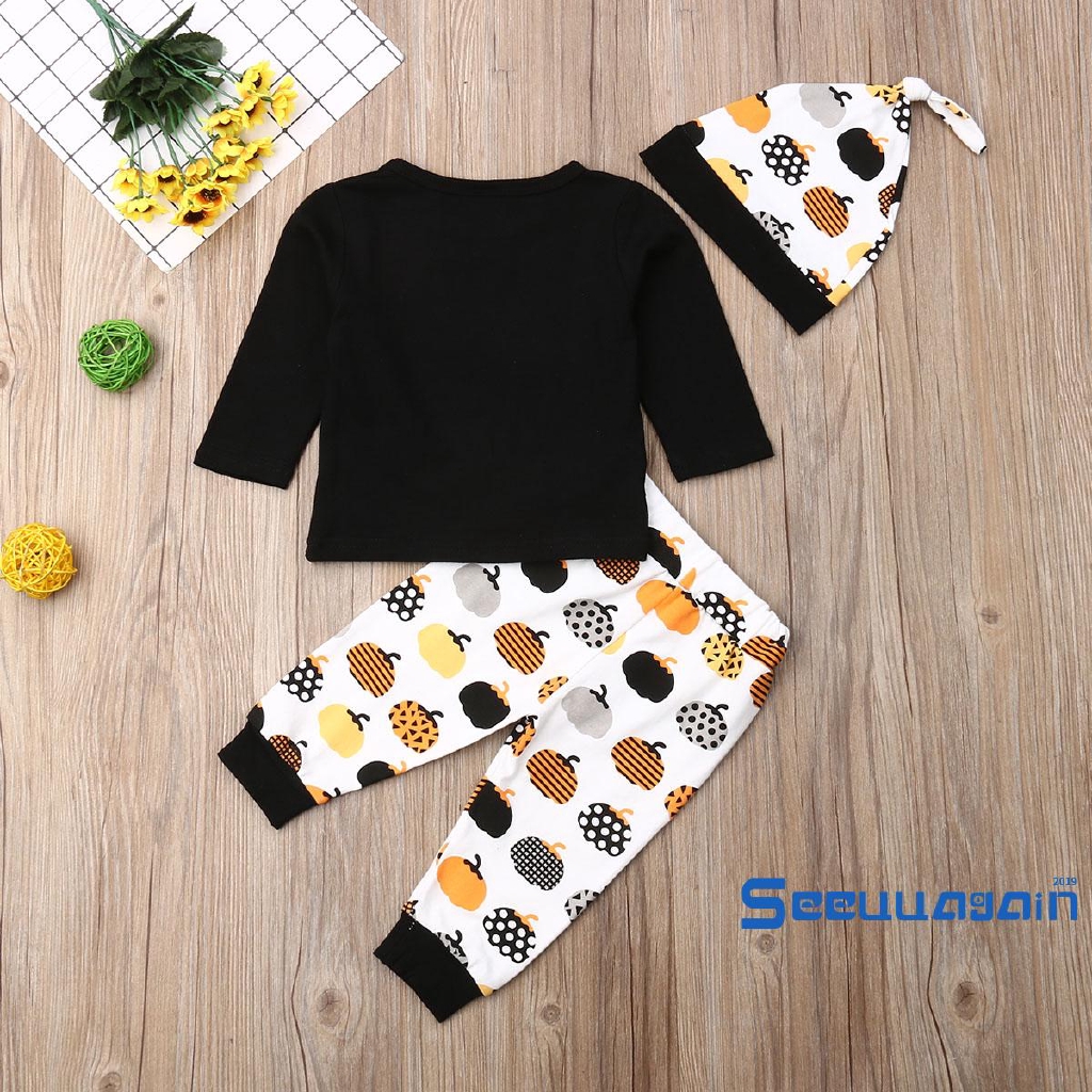 Set đồ bộ kèm nón trùm đầu họa tiết trái bí đỏ Halloween cho bé