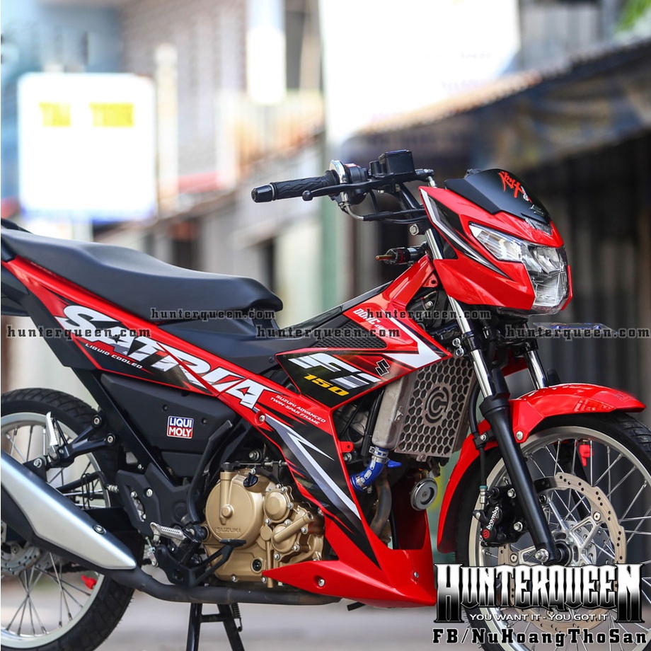 Tem rời cao cấp dán xe Raider FI màu đỏ, sọc nhọn đen xám. Decal cao cấp không bay màu, bong tróc