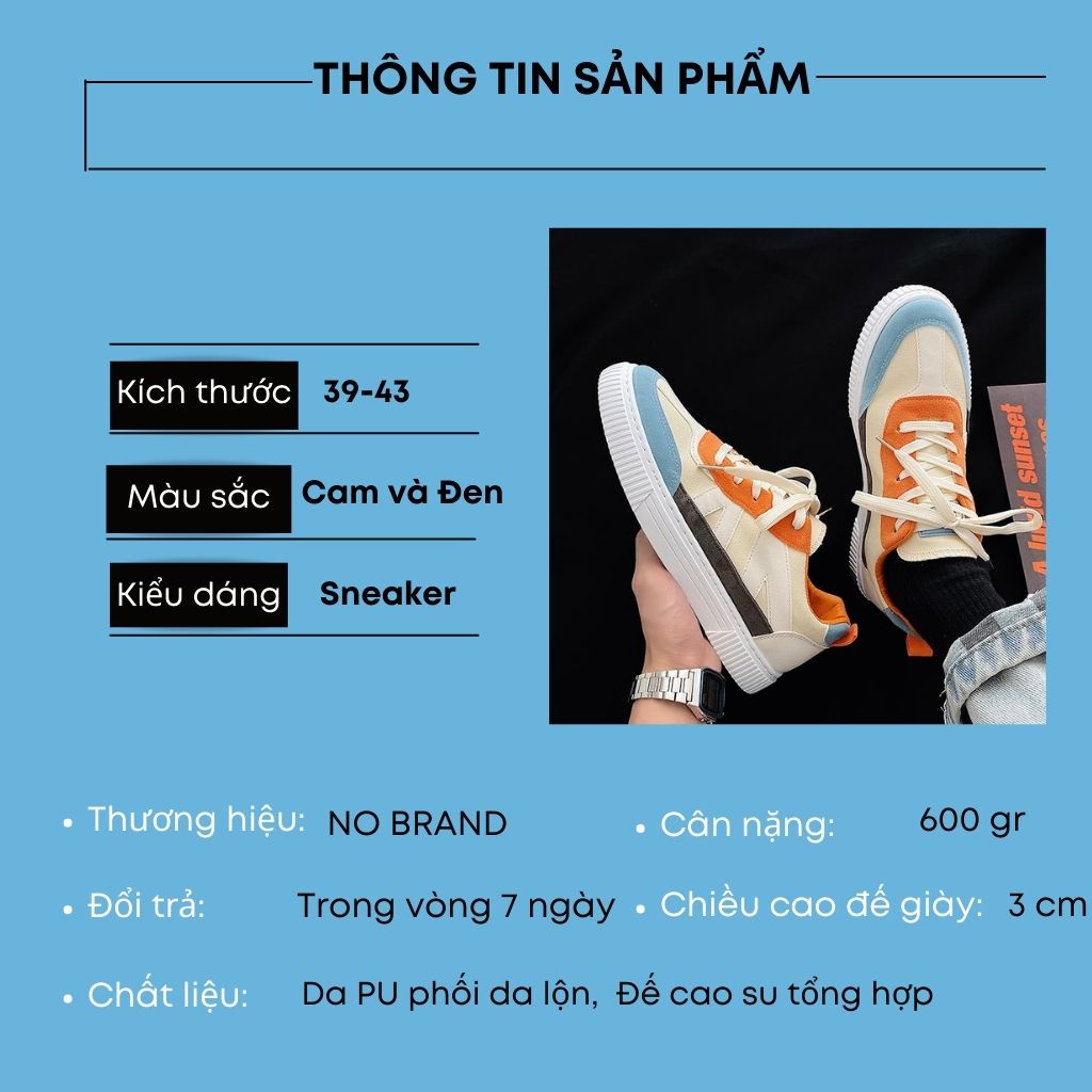 Giày nam mẫu mới đế bằng thấp cổ phối da lộn kiểu dáng trẻ trung năng động đi học đi chơi TKTG50 | BigBuy360 - bigbuy360.vn