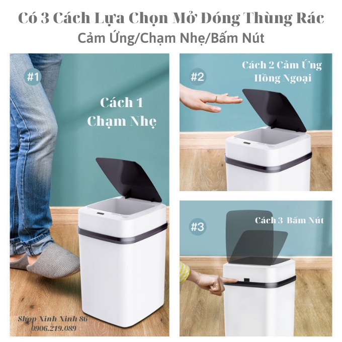 Thùng Rác Thông Minh Cảm Ứng Tự Động Đóng Mở Nắp - Dung Tích 13L-15L Tiện Dụng