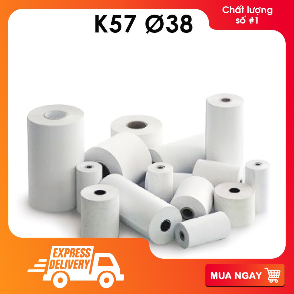 Giấy in hóa đơn máy pos ngân hàng, máy in bluetooth khổ K57 phi 38mm