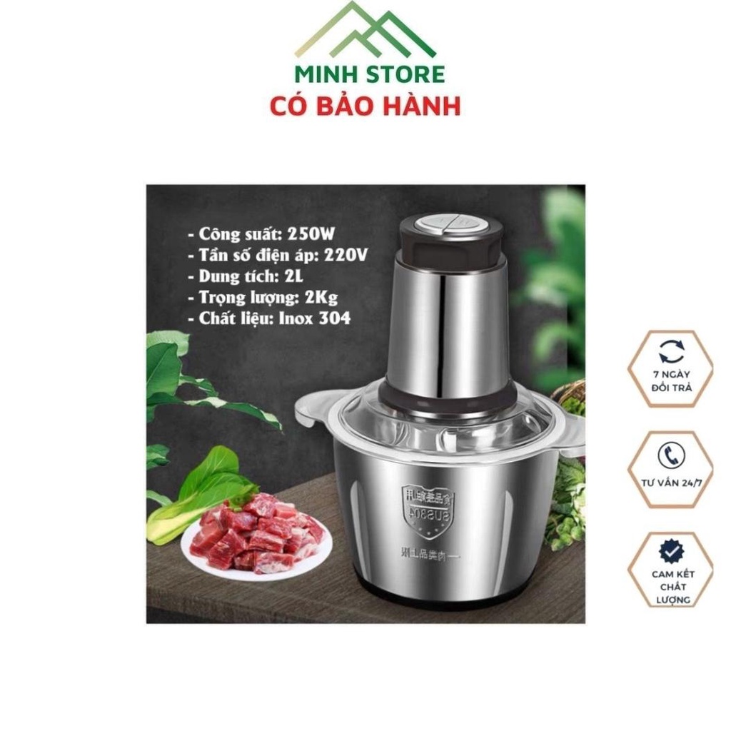 Máy Xay Thịt Đa Năng Chế Độ Dao 4 Lưỡi Cỡ Lớn Dùng Chế Biến Thực Phẩm 2L Inox 304 Siêu Bền