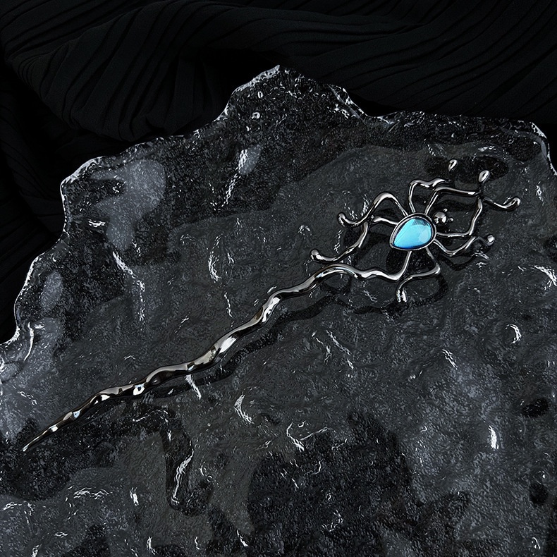 Kẹp Tóc Kim Loại Hình Nhện Đính Đá Mặt Trăng Phong Cách punk hip hop Hiện Đại