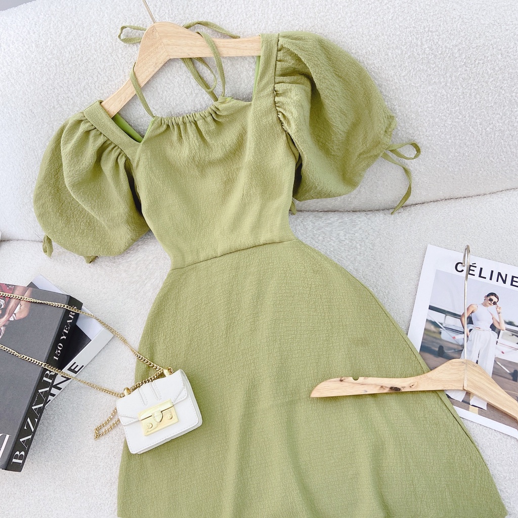 Đầm Maxi 💖DEMISS💖 Váy Maxi Xanh Cổ Yếm Dáng Dài Khoét Vai Siêu XInh - V-xanh-89