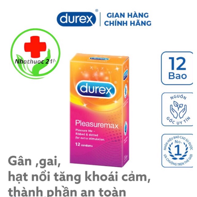 [ HÀNG CHÍNH HÃNG] Bao cao su Durex Pleasuremax 12 bao