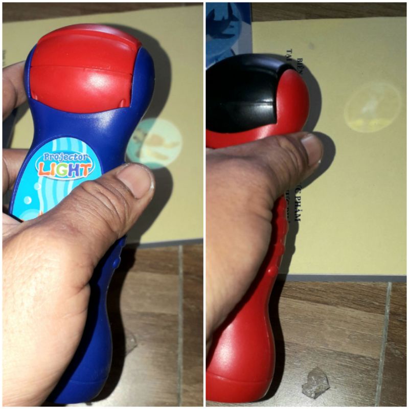Một chiếc đèn pin chiếu xem 24 ảnh khủng long hoặc động vật biển bằng nhựa có sẵn pin
