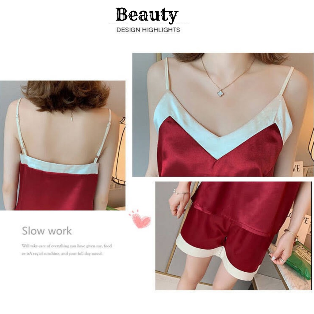 Đồ ngủ lụa trơn mềm mại 2 dây cổ tim gợi cảm - quyến rủ cho nữ mặc nhà thoải mái thoáng mát | BigBuy360 - bigbuy360.vn